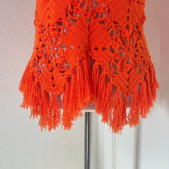 Handmade Crochet Boho Fringe Tank Top Red Orange Festival Beachwear - Picture 2 of 7